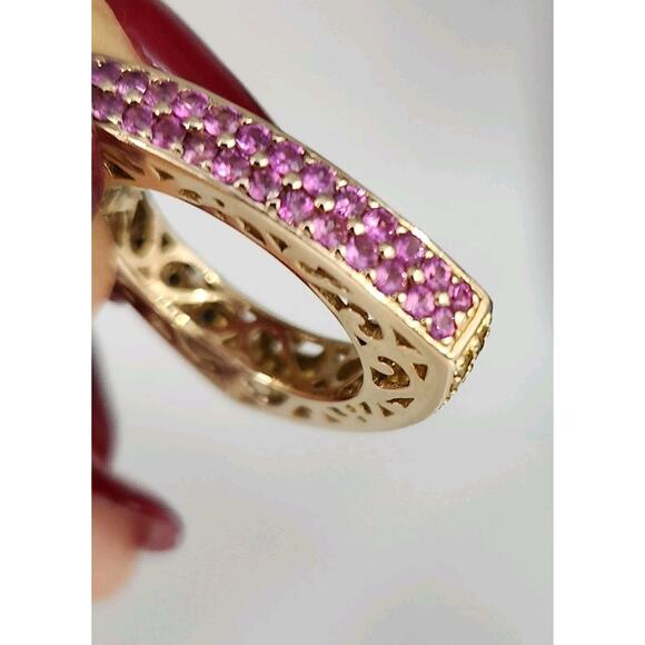 Elegant 14k Yellow Gold Triangular Natural Sapphire Colored Stones Size 6.75 - Picture 7 of 11